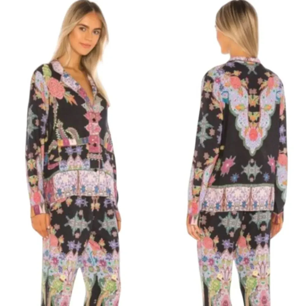Cleobella Onyx Tropical Button Down Long Sleeve Pajama Top